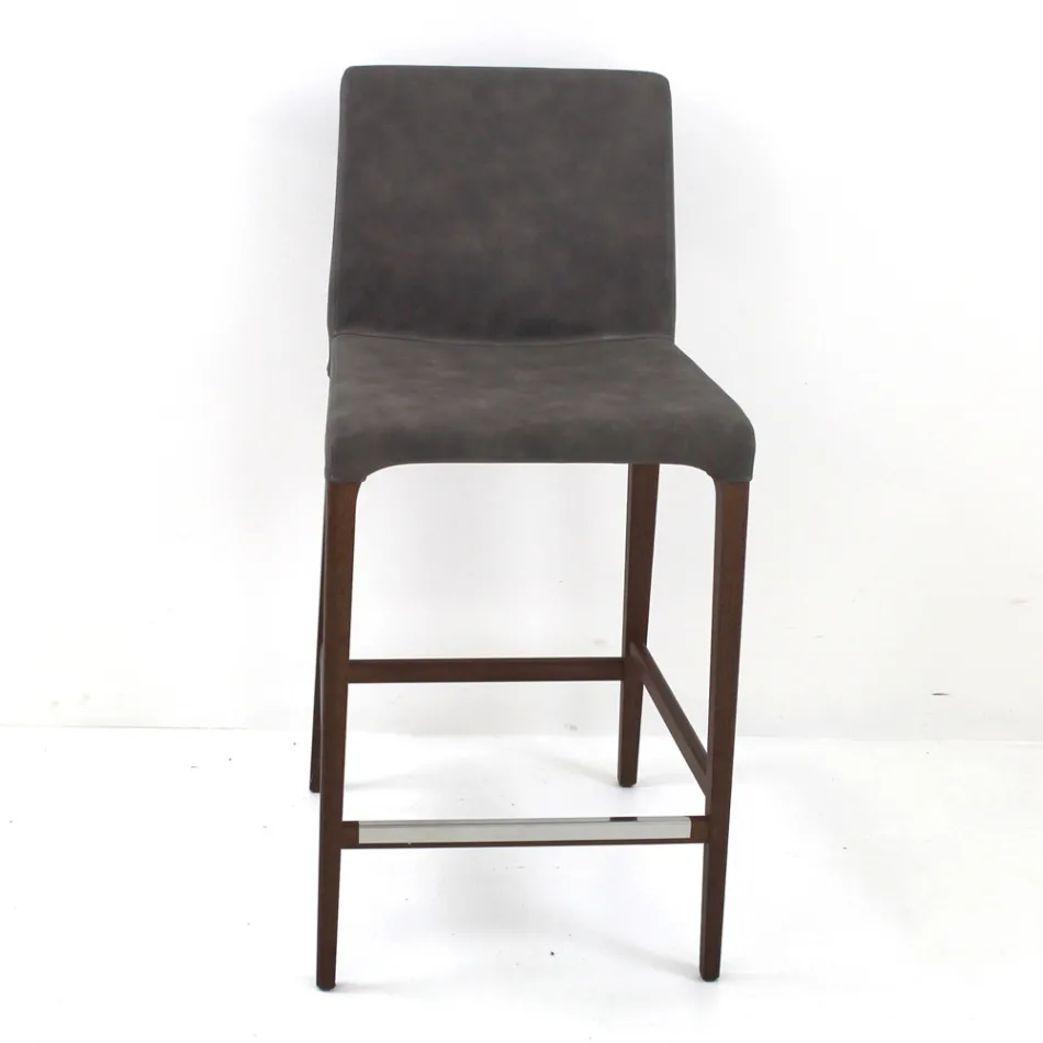 Indoor Stool in Ash Wood and Faux Leather Made in Italy - Floki Viadurini