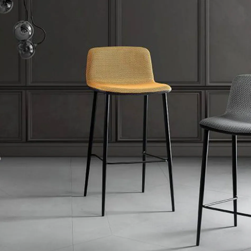 Dining Stool in Vulcano Fabric and Metal Legs Made in Italy - Amane Viadurini