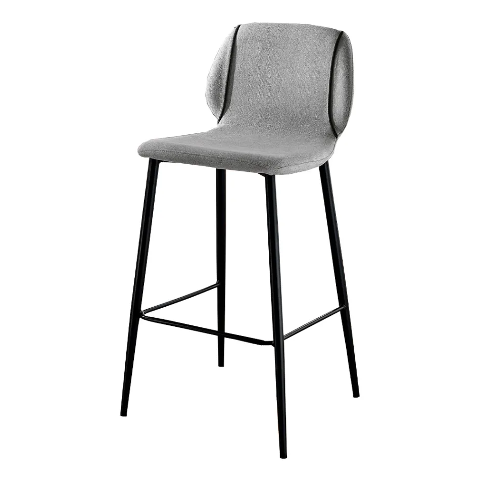 Design Lounge Stool in Fabric with Border and Anthracite Metal - Scarat Viadurini
