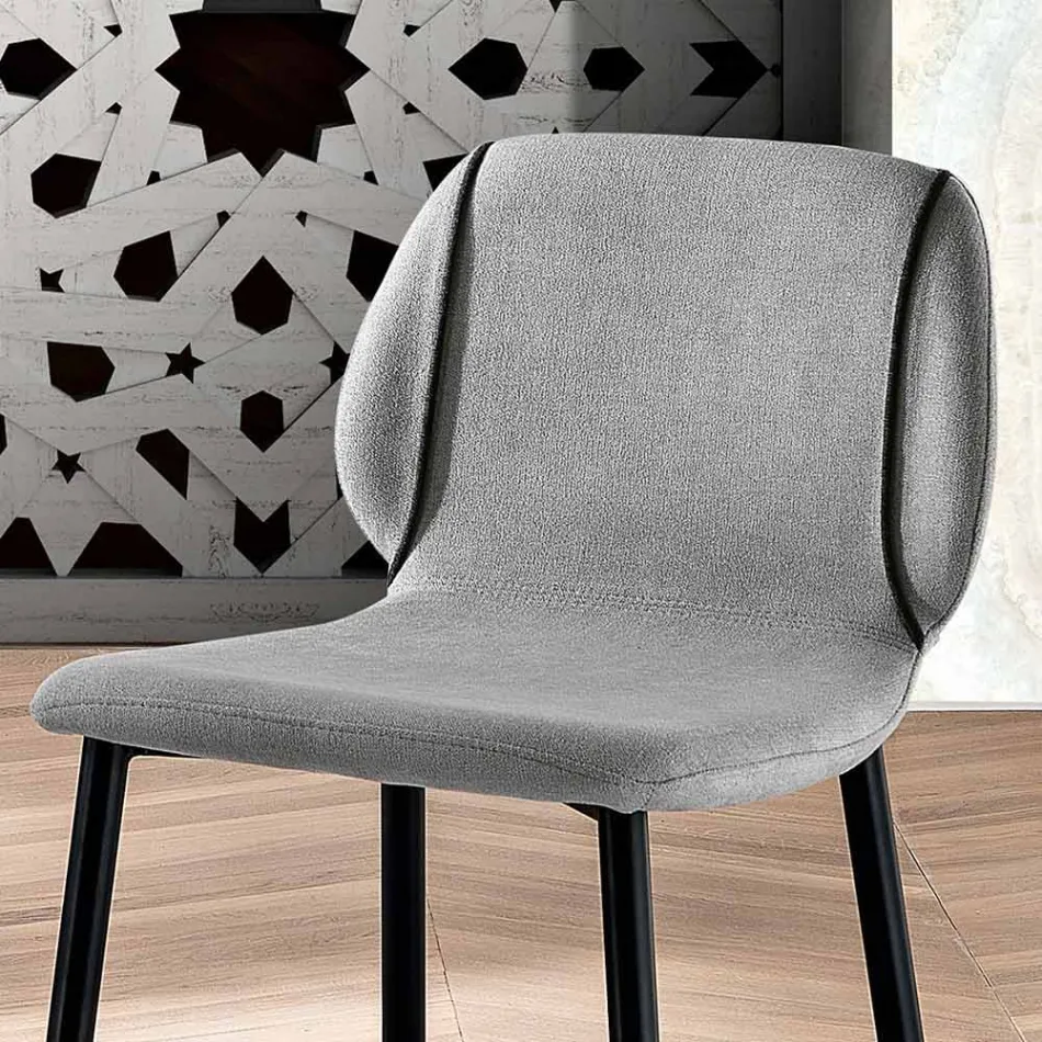 Design Lounge Stool in Fabric with Border and Anthracite Metal - Scarat Viadurini