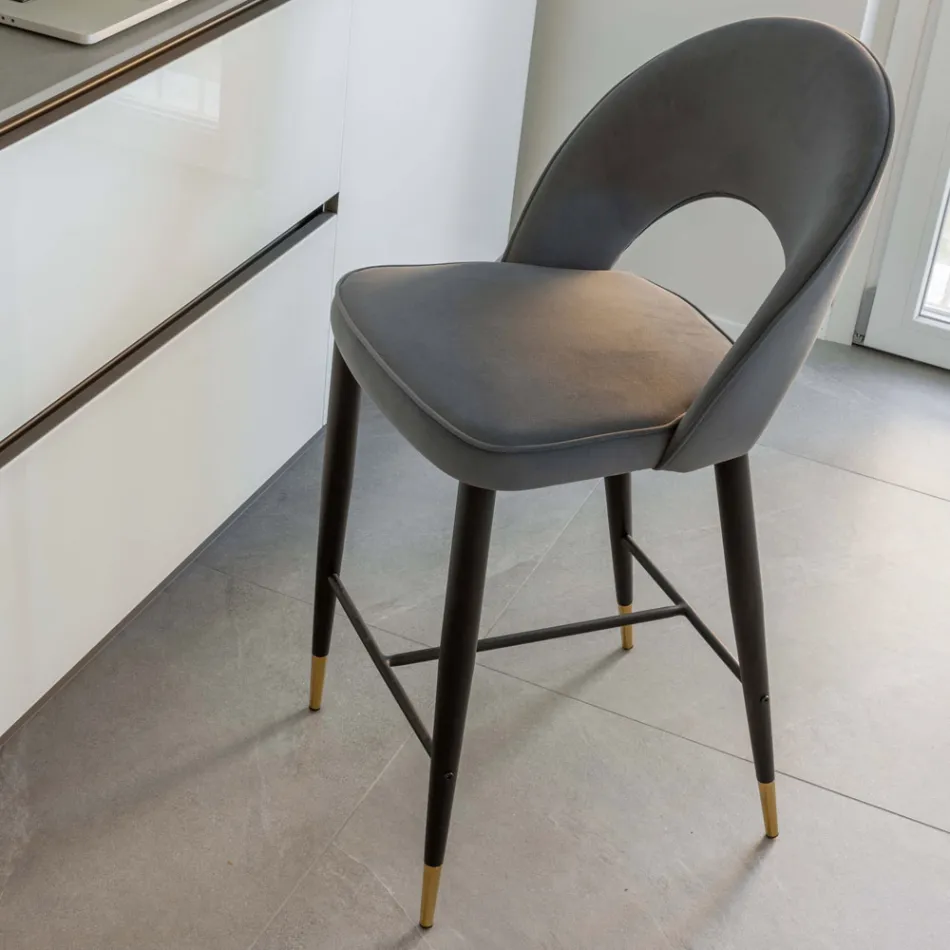 Lounge Stool with Metal Structure and Galvanic Brass Tips - Sergei Viadurini