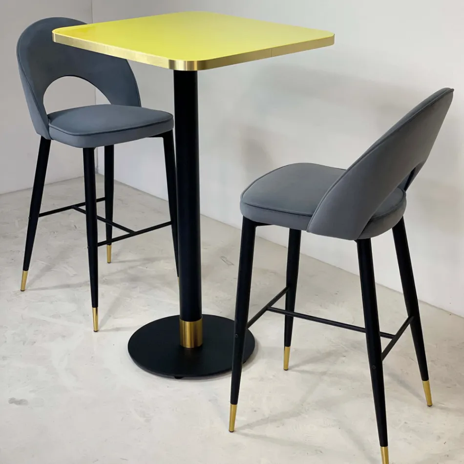 Lounge Stool with Metal Structure and Galvanic Brass Tips - Sergei Viadurini
