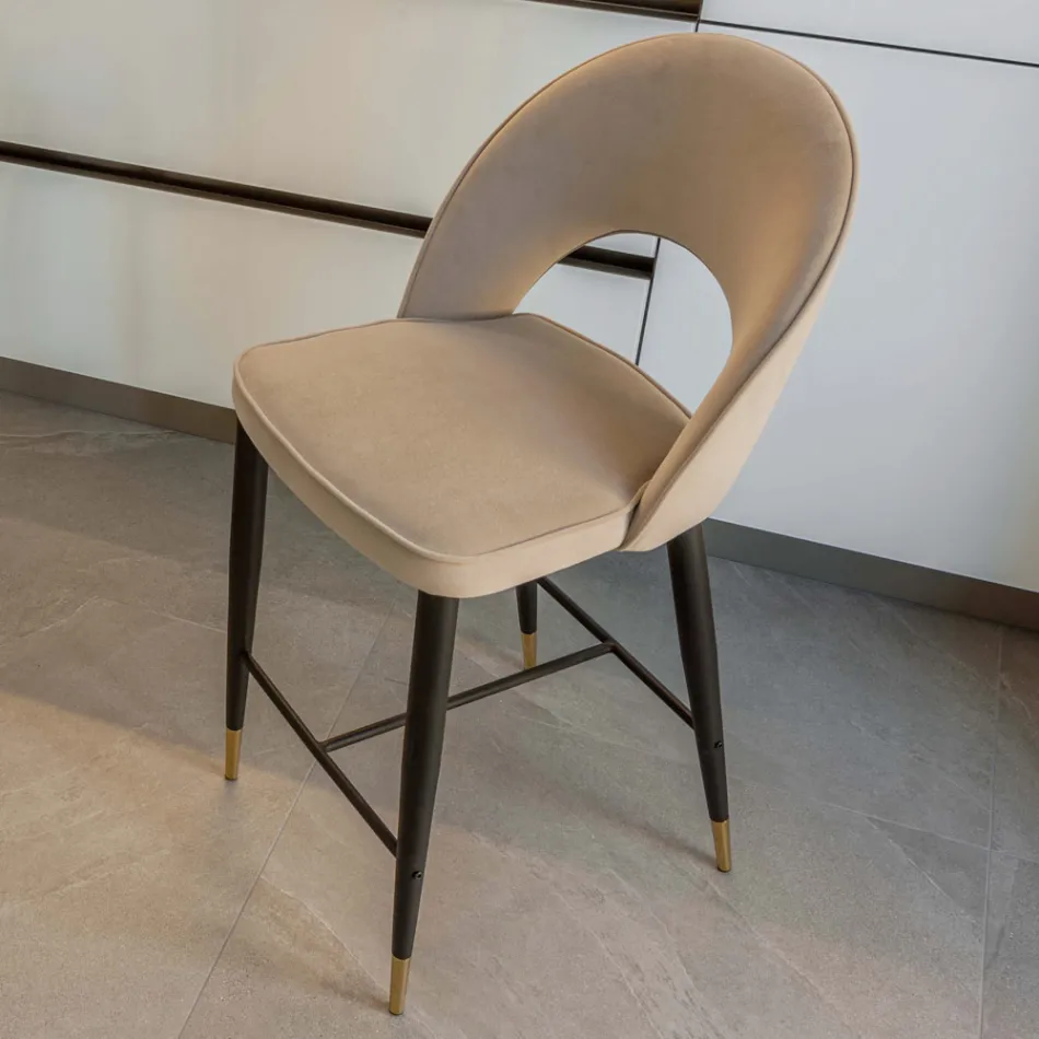 Lounge Stool with Metal Structure and Galvanic Brass Tips - Sergei Viadurini