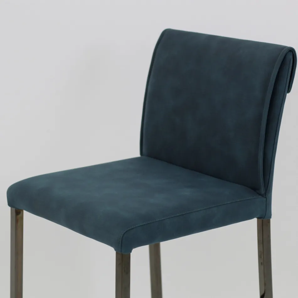 Lounge Stool in Faux Leather and Structure in Nikel Made in Italy - Cleto Viadurini