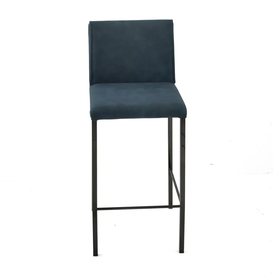 Lounge Stool in Faux Leather and Structure in Nikel Made in Italy - Cleto Viadurini