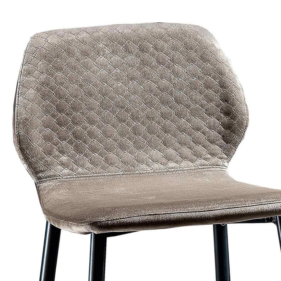 Elegant Stool in Colored Quilted Velvet and Anthracite Metal - Scarat Viadurini