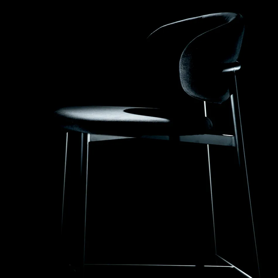 Fixed Stool with Velvet Seat and Backrest Made in Italy - Cagliari Viadurini