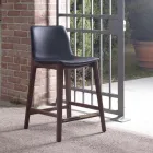 Fixed Design Kitchen Stool in Leather and Wood Made in Italy - Rocco Viadurini