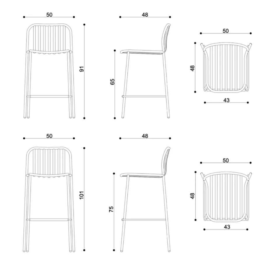 Stackable Outdoor Metal Stool Made in Italy 2 Pieces - Simply Viadurini