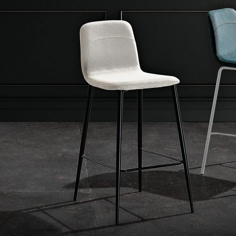 Stool in Fabric and Anthracite Metal Design Made in Italy - Nautilus Viadurini