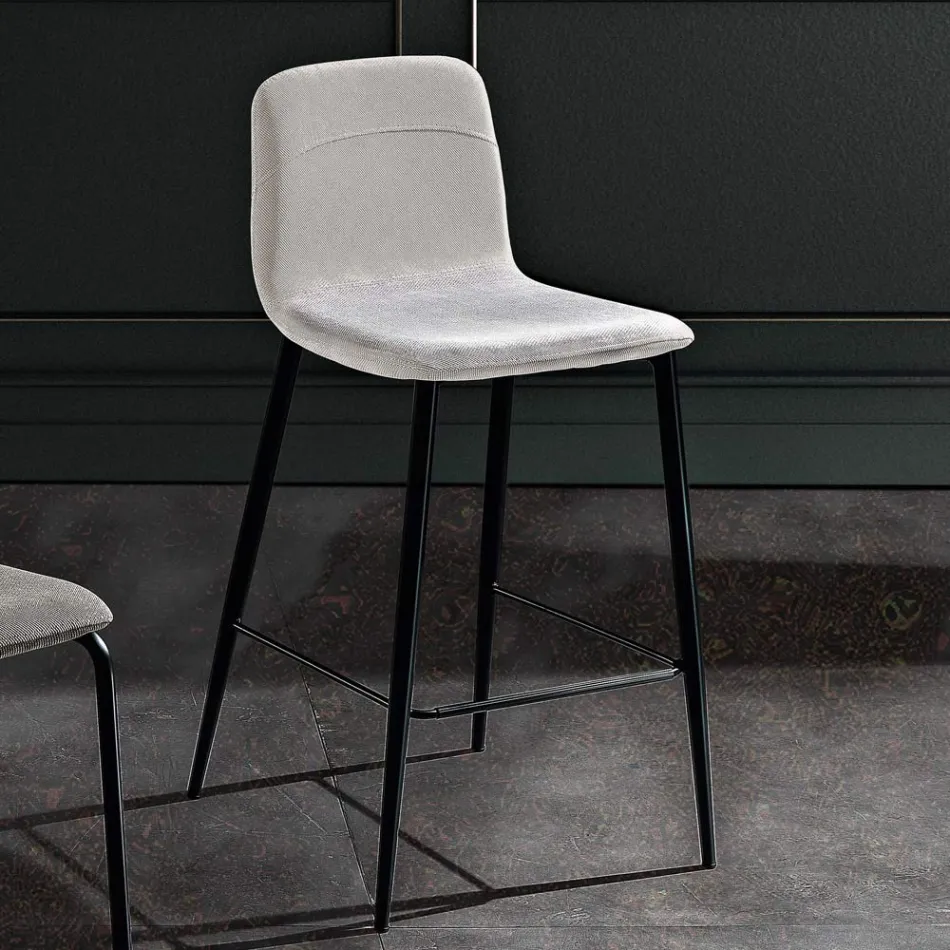 Stool in Fabric and Anthracite Metal Design Made in Italy - Nautilus Viadurini