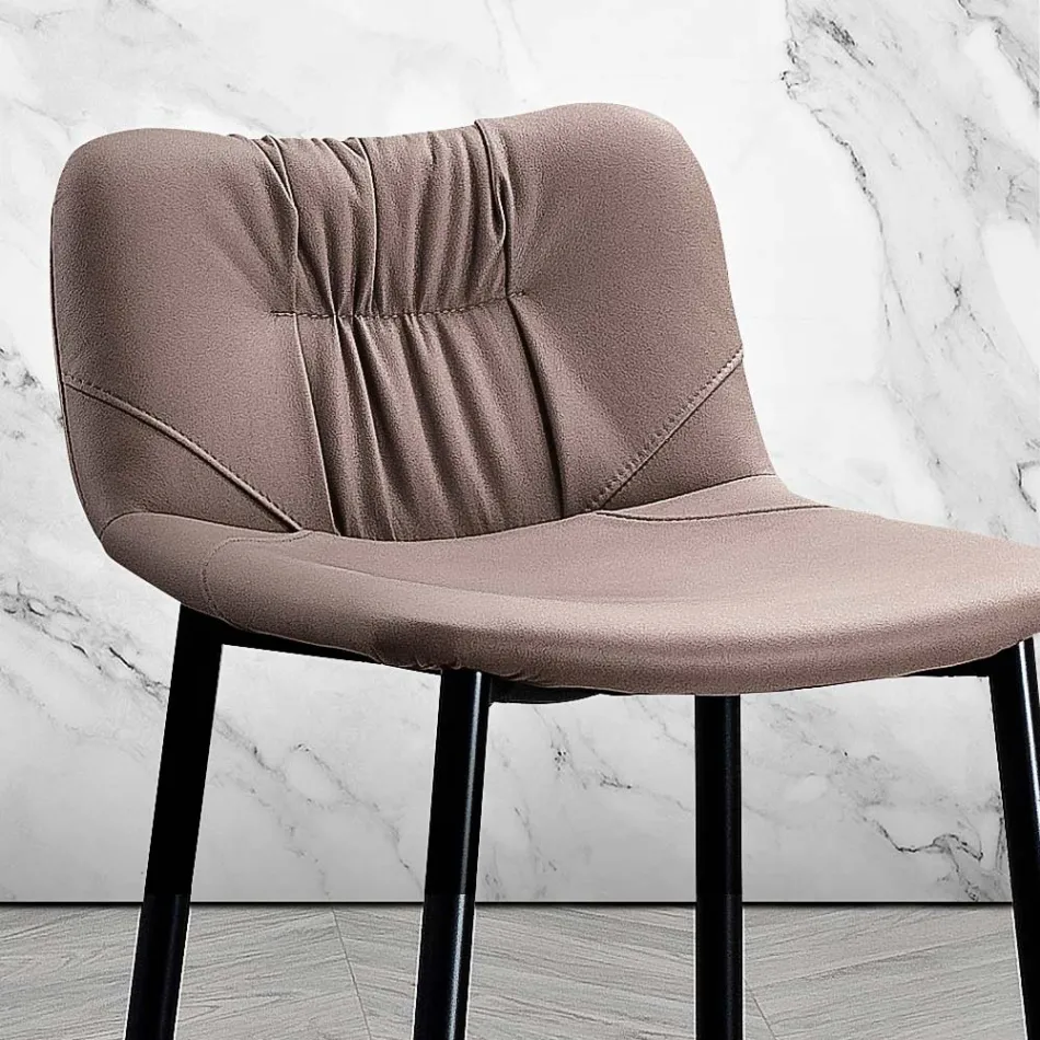 Stool in Leather Effect Fibre Fabric and Metal Made in Italy - Gohan Viadurini