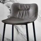 Stool in Leather Effect Fibre Fabric and Metal Made in Italy - Gohan Viadurini