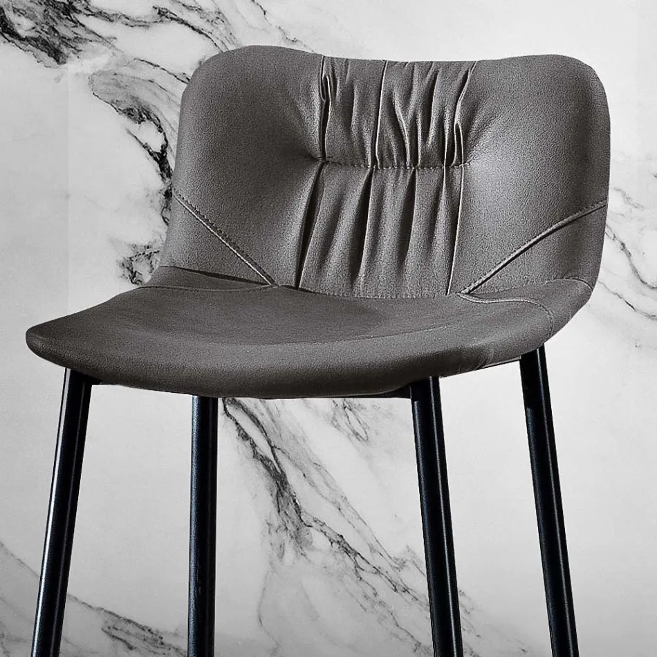 Stool in Leather Effect Fibre Fabric and Metal Made in Italy - Gohan Viadurini