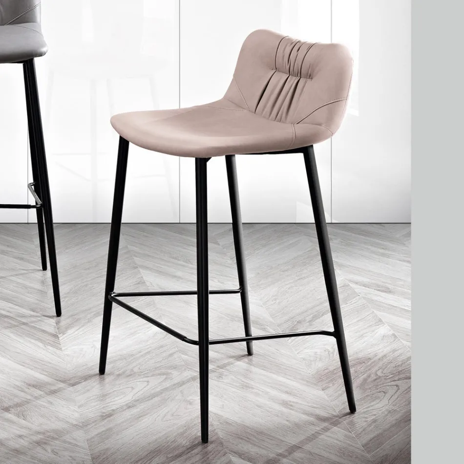 Stool in Leather Effect Fibre Fabric and Metal Made in Italy - Gohan Viadurini