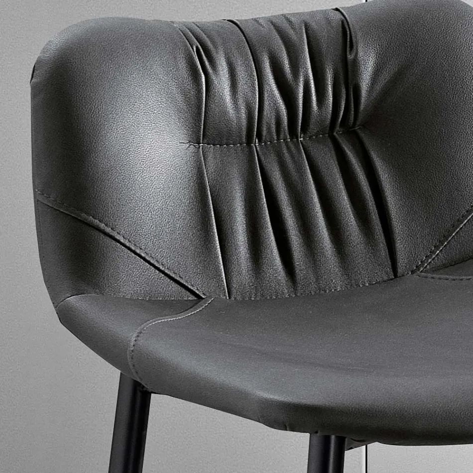 Stool in Leather Effect Fibre Fabric and Metal Made in Italy - Gohan Viadurini