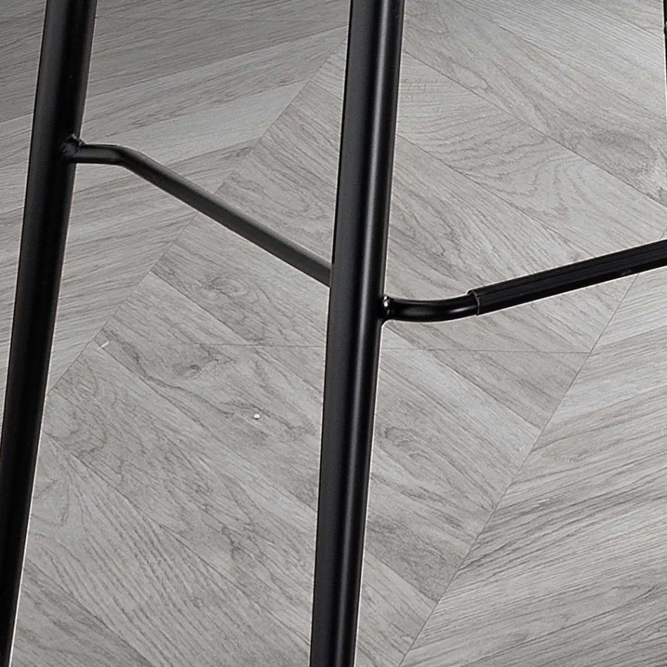 Stool in Leather Effect Fibre Fabric and Metal Made in Italy - Gohan Viadurini