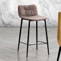 Stool in Leather Effect Fibre Fabric and Metal Made in Italy - Gohan
