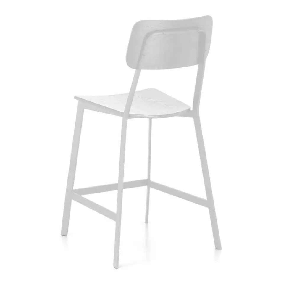 Modern Metal Stool with Seat and Backrest in Wood, 2 Pieces - Habibi Viadurini