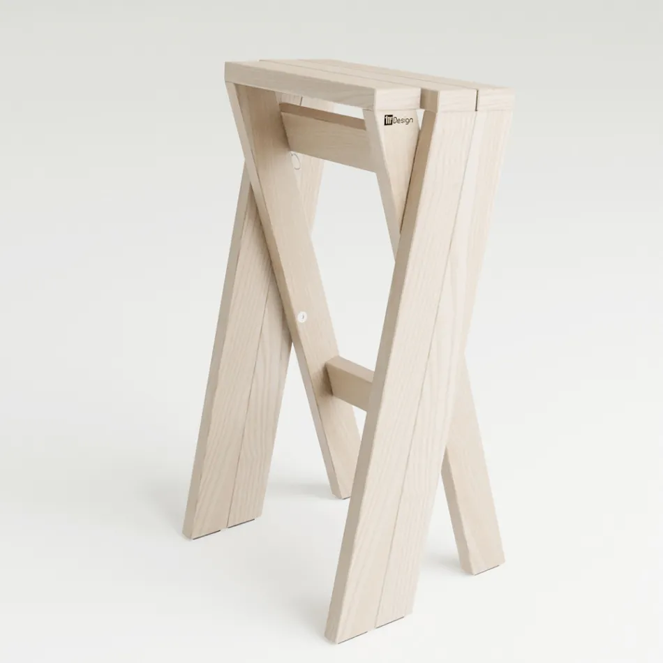 Folding and Stackable Stool in Solid Ash - Write Viadurini