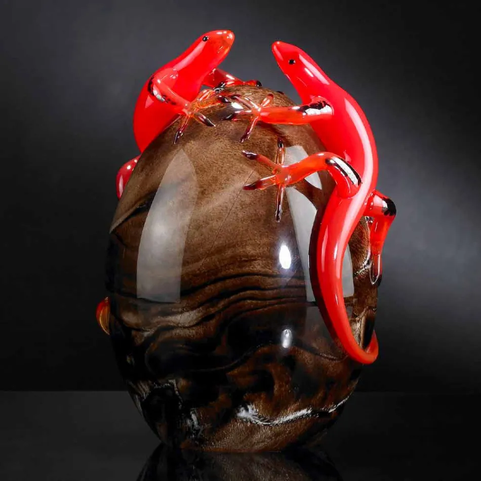 Colored Glass Ornament in the Shape of an Egg with Geckos Made in Italy - Huevo Viadurini