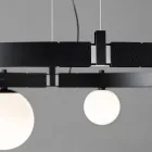 Oval Design Suspension in Black Aluminium with Spheres and Spotlights - Exodus Viadurini