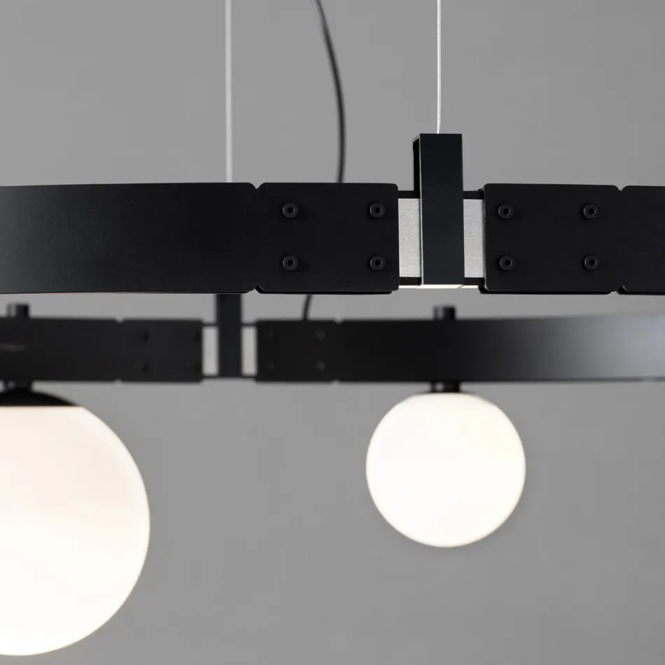 Oval Design Suspension in Black Aluminium with Spheres and Spotlights - Exodus Viadurini