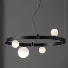 Oval Design Suspension in Black Aluminium with Spheres and Spotlights - Exodus Viadurini
