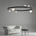 Round Design Suspension in Black Aluminium with Spheres and Spotlights - Exodus Viadurini