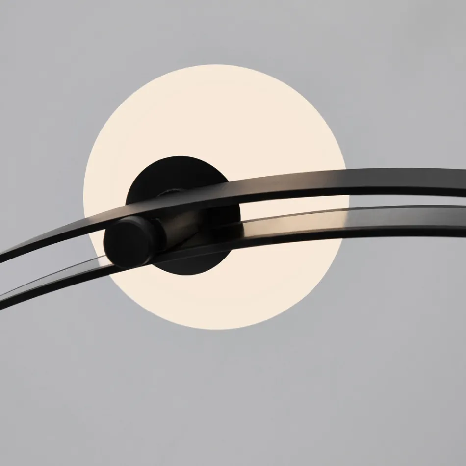 Round Design Suspension in Black Aluminium with Spheres and Spotlights - Exodus Viadurini