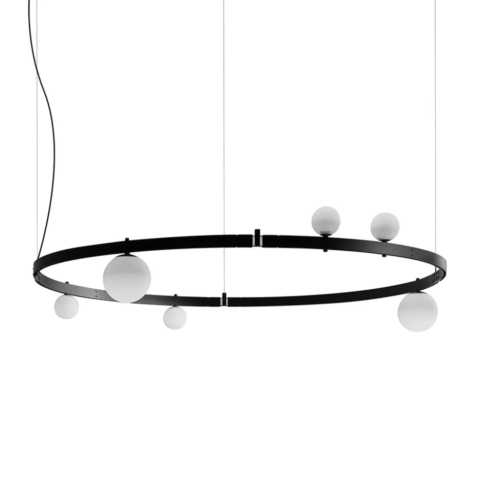 Round Design Suspension in Black Aluminium with Spheres and Spotlights - Exodus Viadurini