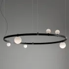 Round Design Suspension in Black Aluminium with Spheres and Spotlights - Exodus Viadurini