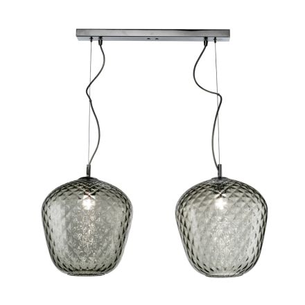 Two-Light Pendant Lamp with Linear Bar in Glass and Metal Made in Italy - Elisia Viadurini