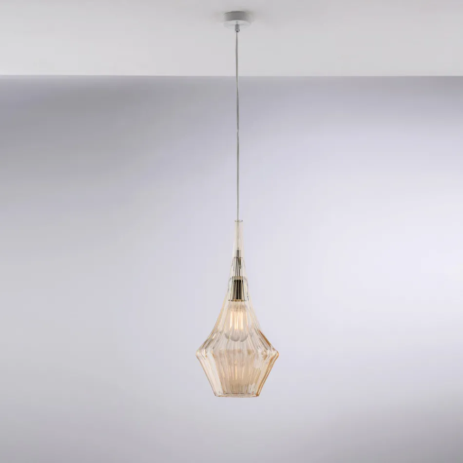 Iron Pendant Lamp with Pyrex Glass Made in Italy for Interior Decorating - Olimpo Viadurini