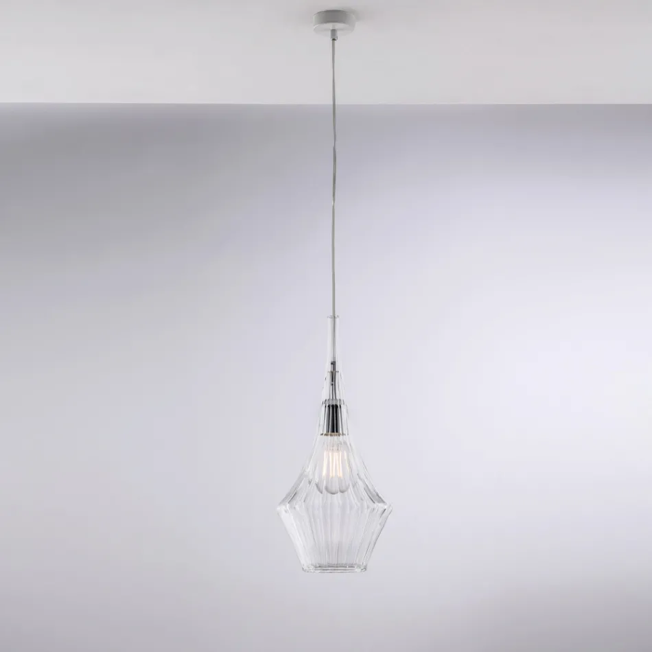 Iron Pendant Lamp with Pyrex Glass Made in Italy for Interior Decorating - Olimpo Viadurini