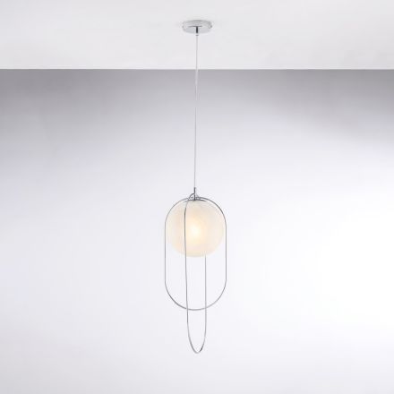 Chrome-Plated Iron Pendant Light with Sphere Made in Italy for Interior Decor - Oslo Viadurini