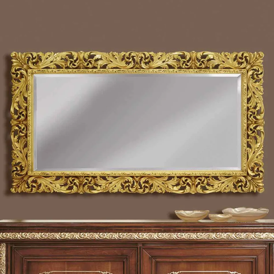 Wooden wall mirror with modern queues handmade in Italy Alex Viadurini