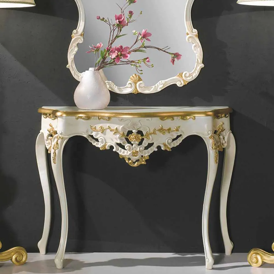 Fir-wood wall mirror, console, made in Italy mdf top Gianluca Viadurini