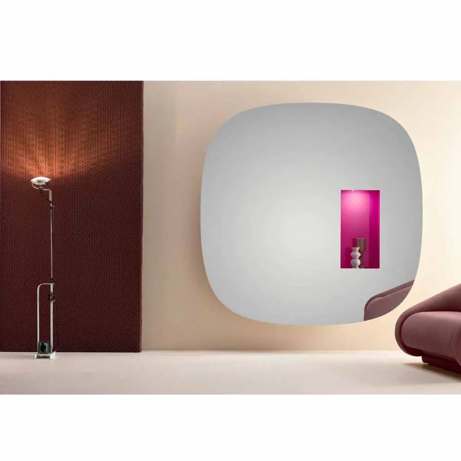Wall Mirror with Led Light and Pink Compartment Minimal Design Lounge - Matrix Viadurini