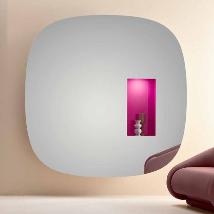 Wall Mirror with Led Light and Pink Compartment Minimal Design Lounge - Matrix Viadurini