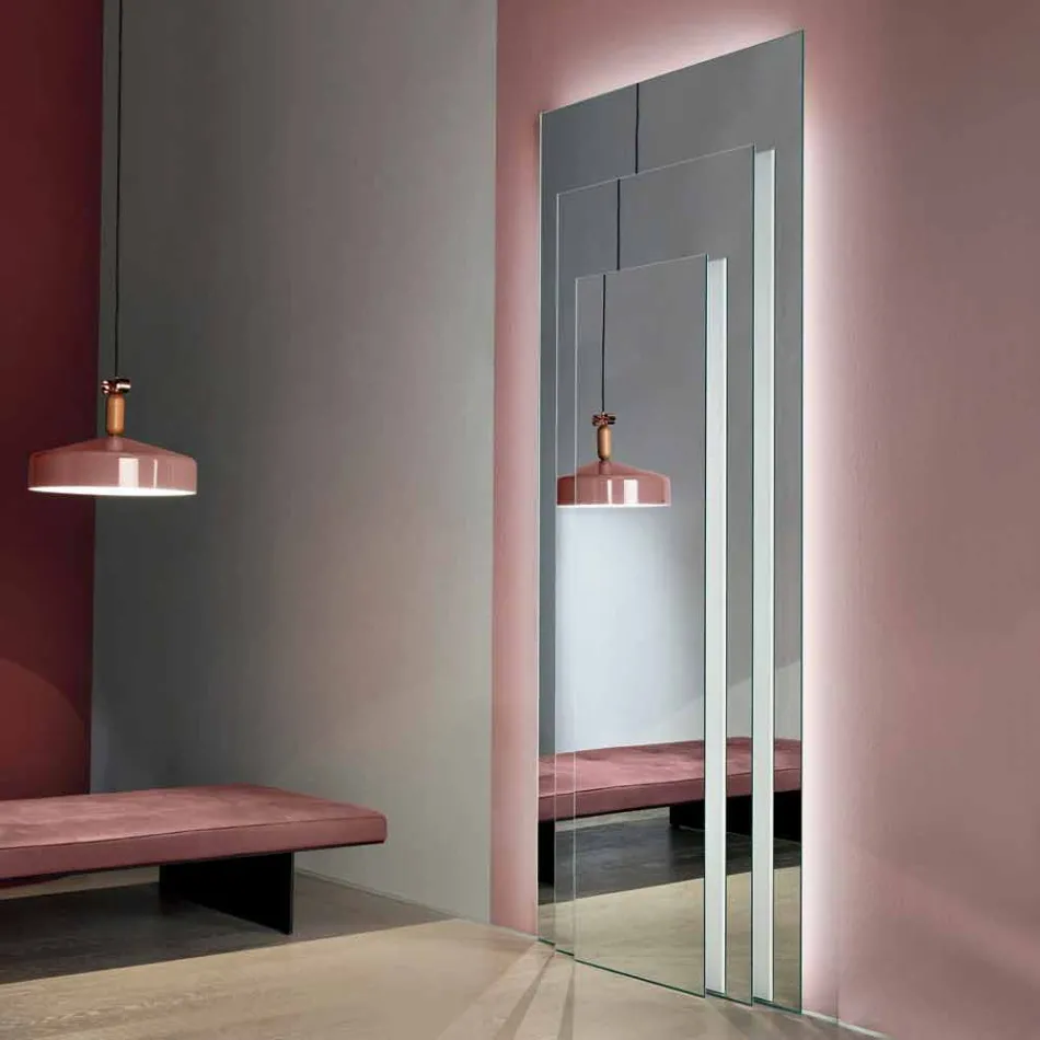 Floor Wall Mirror with Led Light and White Structure, 3 Layers - Plaudio Viadurini