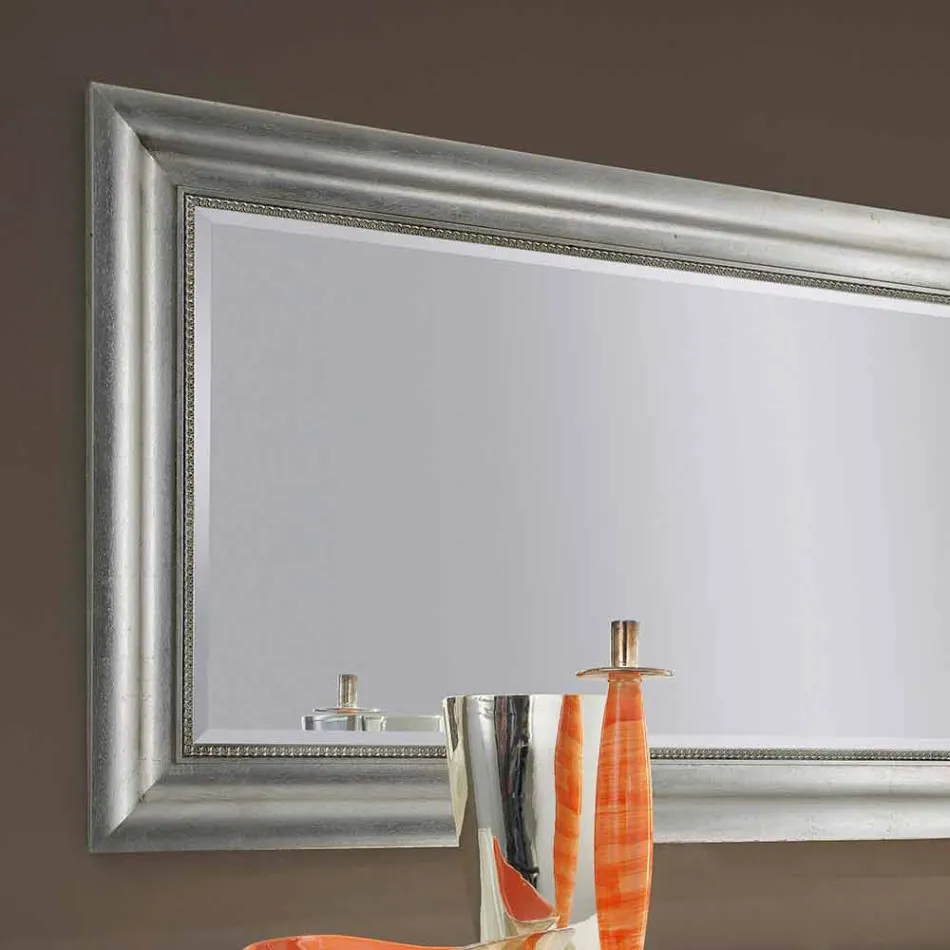 Silver wall mirror, handmade gold wood made in Italy Alessandro Viadurini