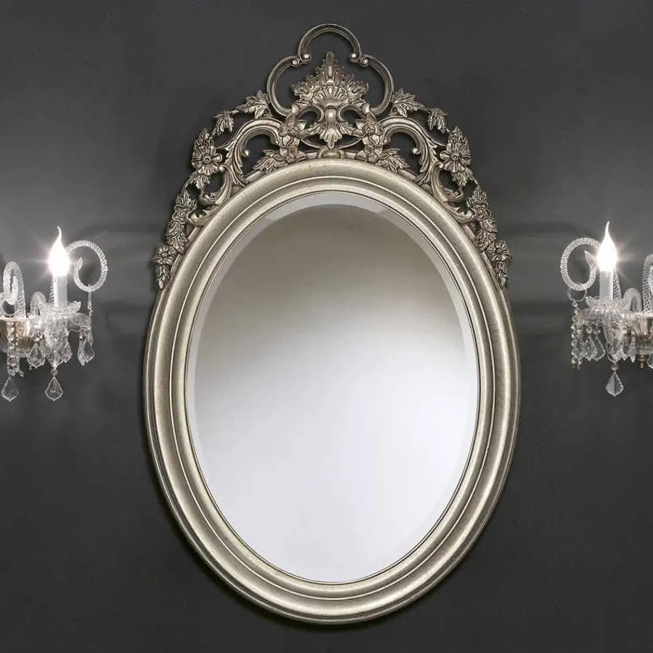 Silver oval wall mirror, handmade gold produced in Italy Giorgio Viadurini