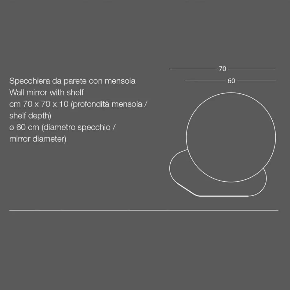 Wall Mirror with Metal Shelf in Various Colours Modern Design - Hera Viadurini