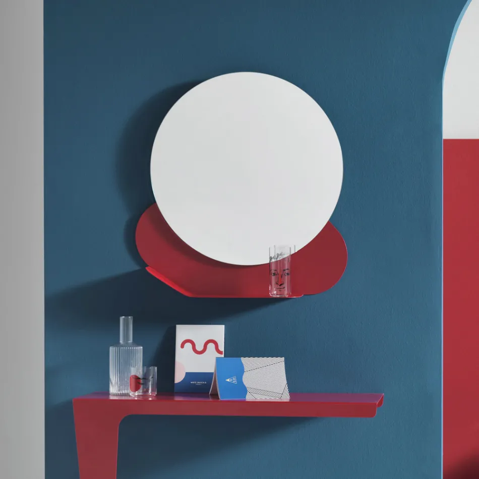 Wall Mirror with Metal Shelf in Various Colours Made in Italy - Hera Viadurini