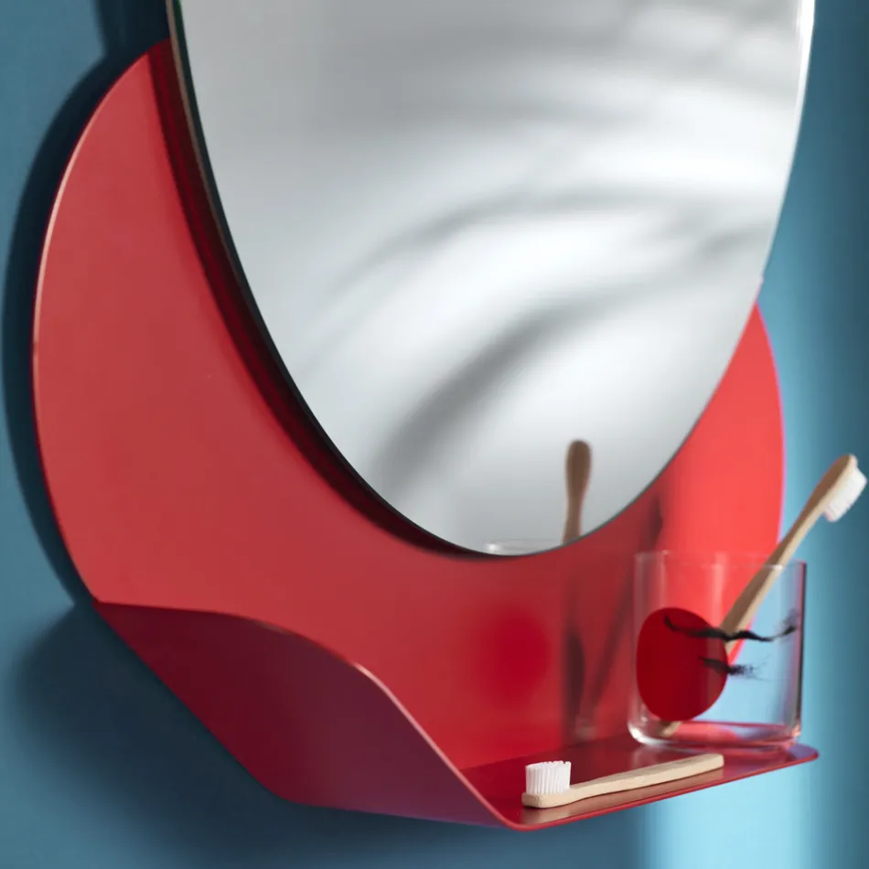 Wall Mirror with Metal Shelf in Various Colours Made in Italy - Hera Viadurini
