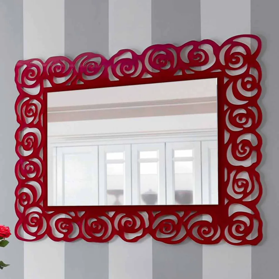 Large Modern Design Wall Mirror in Red Plexiglass - Rosalinda Viadurini