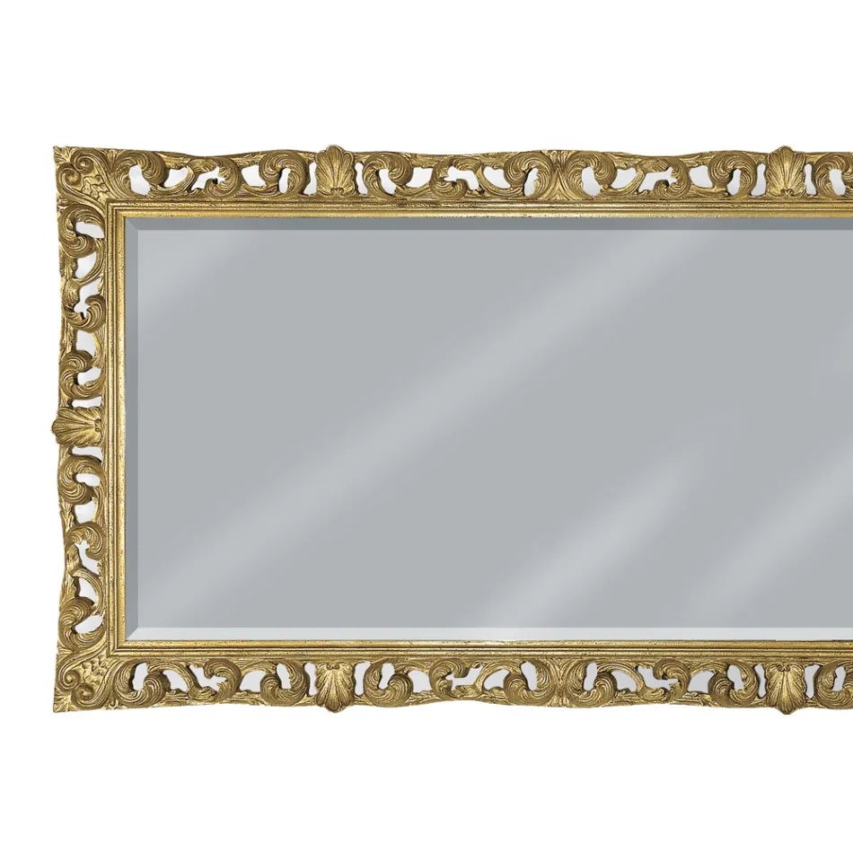 Rectangular Mirror in Gold Leaf and Ground Mirror Made in Italy - Rangi Viadurini
