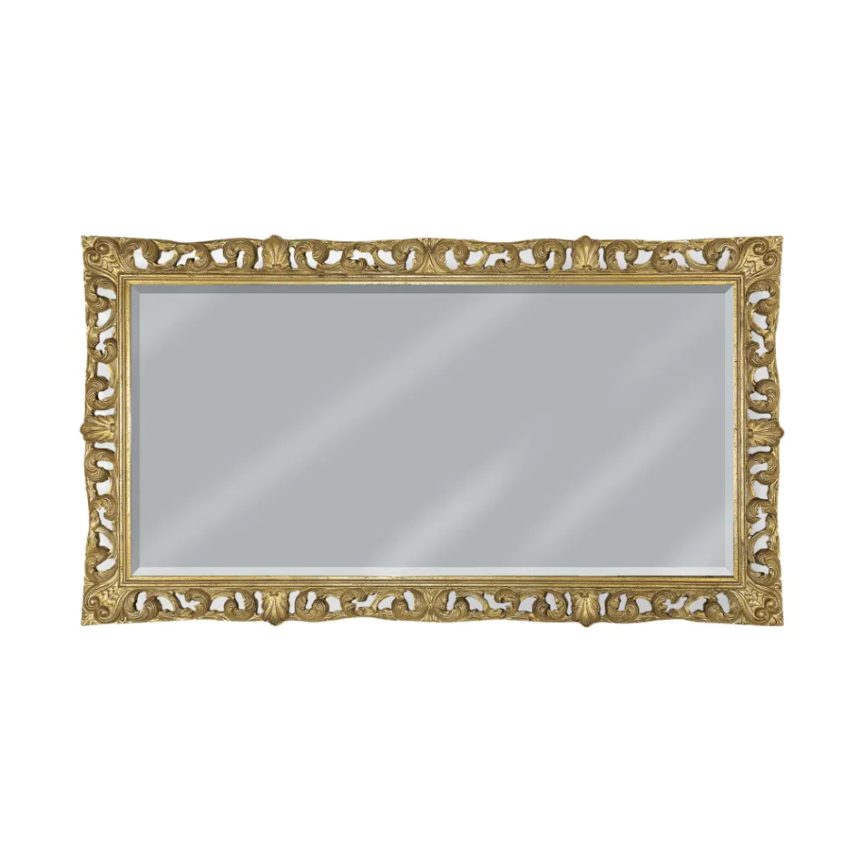 Rectangular Mirror in Gold Leaf and Ground Mirror Made in Italy - Rangi Viadurini
