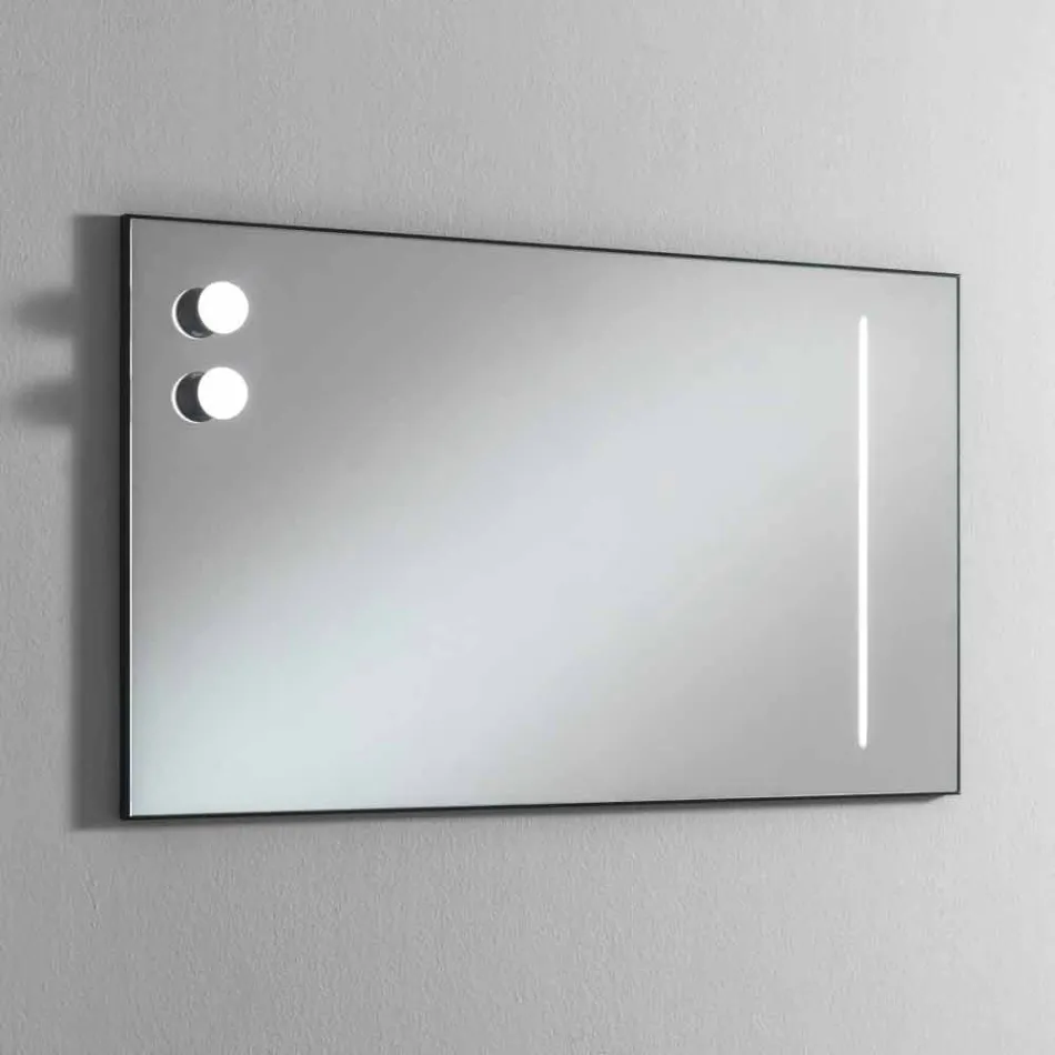 Wall Mirror with 2 Bulbs and Black Aluminium Frame Made in Italy - Frame Viadurini
